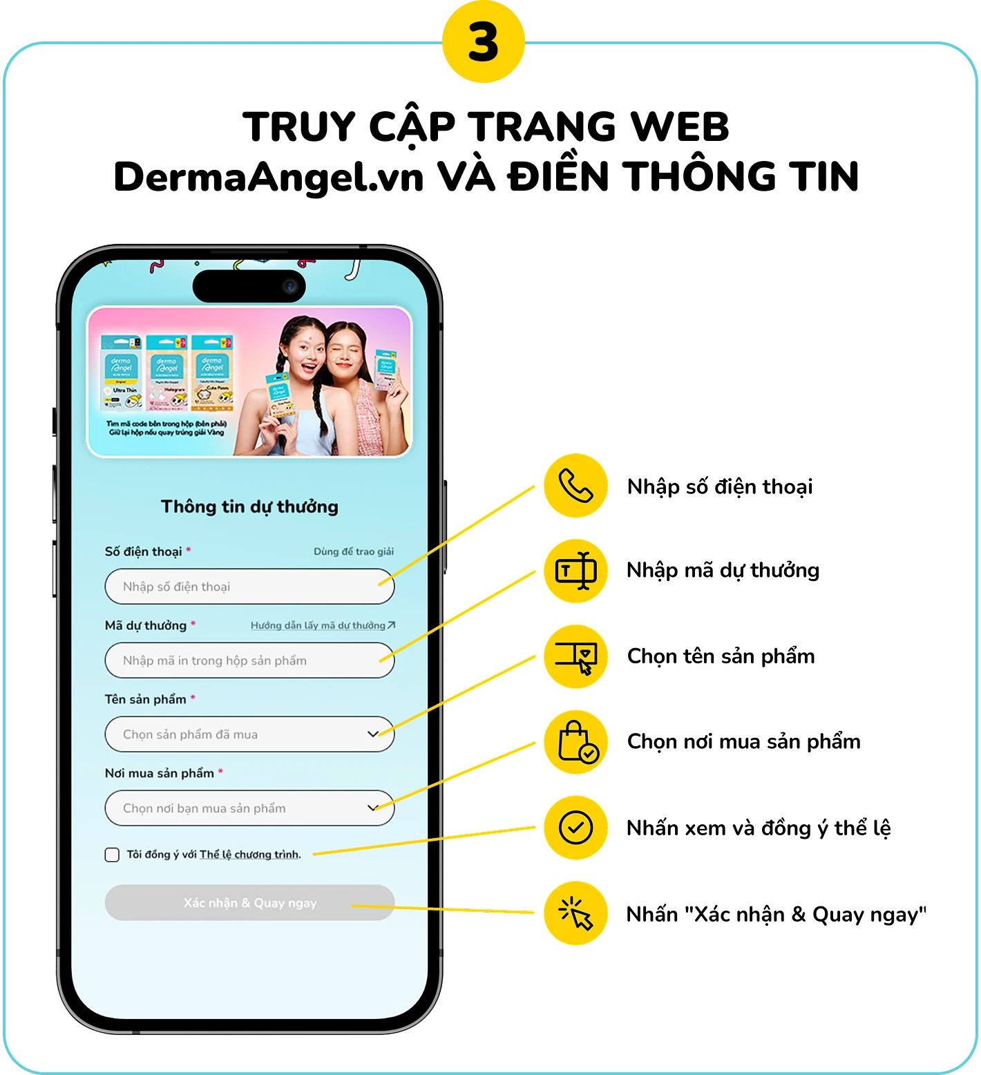 Bước 3: Truy cập trang web DermaAngel.vn và điền thông tin